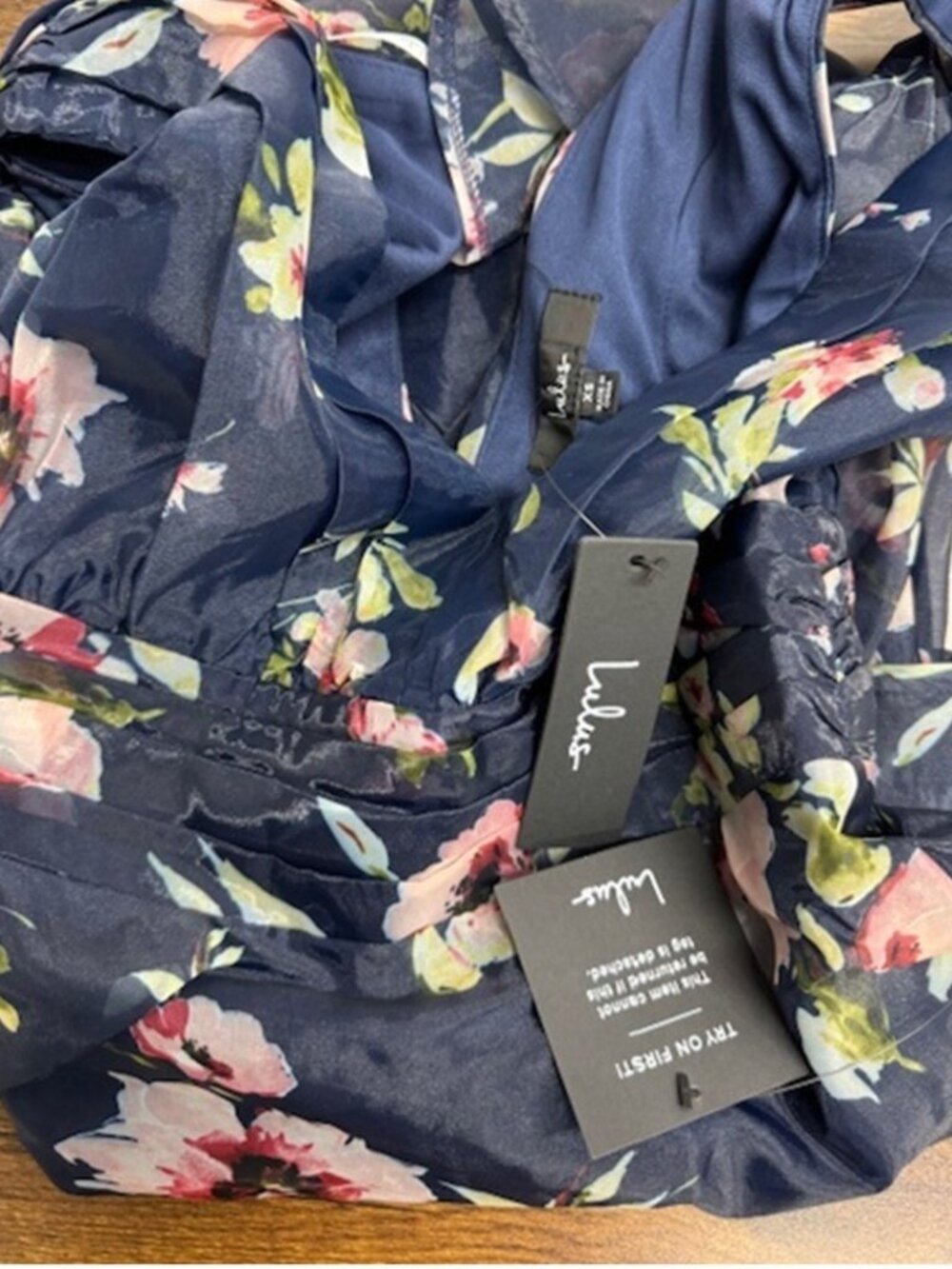 Lulus Molinetto Navy Blue Floral Organza Ruffled Tiered Maxi Dress​ NWT - Picture 6 of 8
